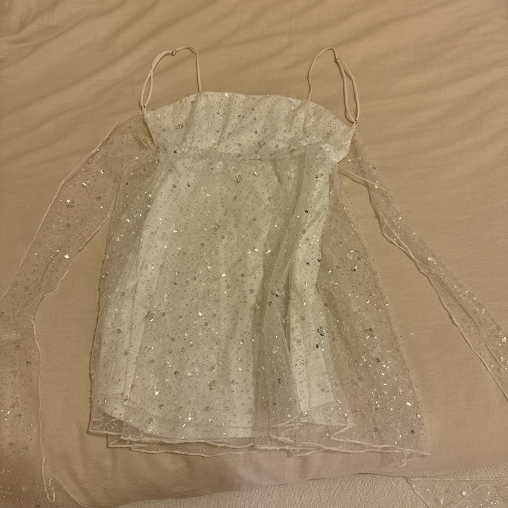 Lucy In the Sky White babydoll mini sequin dress